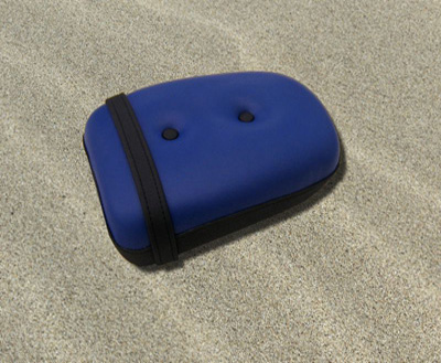 Buttons - Blue vinyl with contrasting black strap, border and deep buttons