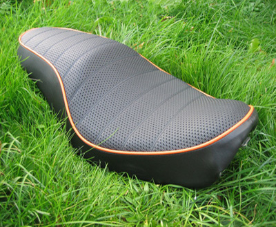 Orange Fruity - Black welded basketweave vinyl with contrasting orange piping