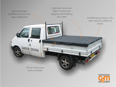 Pickup cover with integral metal bars to stop water pooling